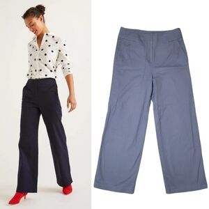 Boden Greenwich Wide Straight Leg Trousers Women's Size 8 Cotton Twill Blue
